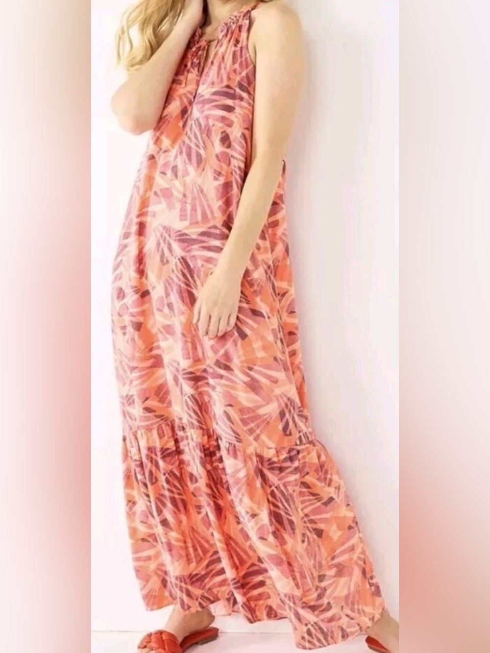 Nine West Tiered Tropical Peasant Dress Size L